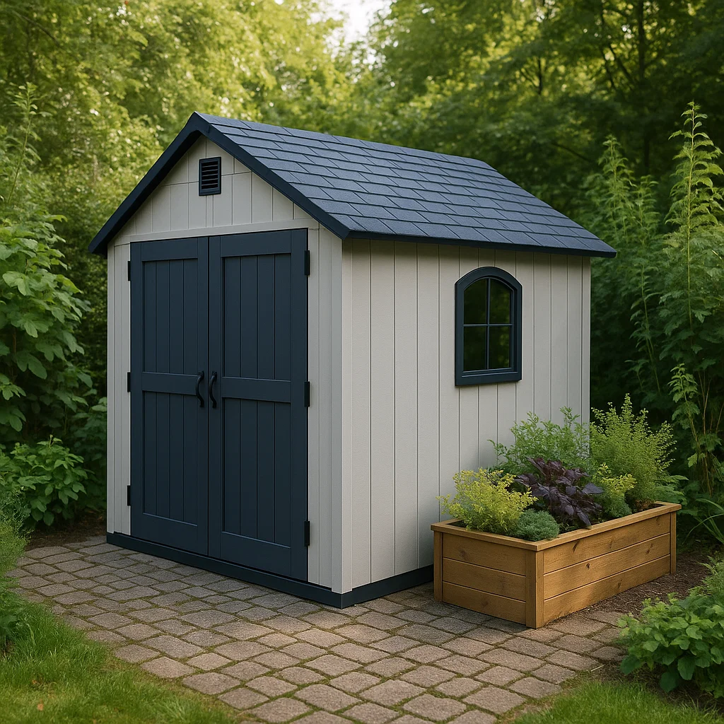 Abri de jardin en résine almacenamiento beige madera exterior rústico 220x180x230cm-Tapizor