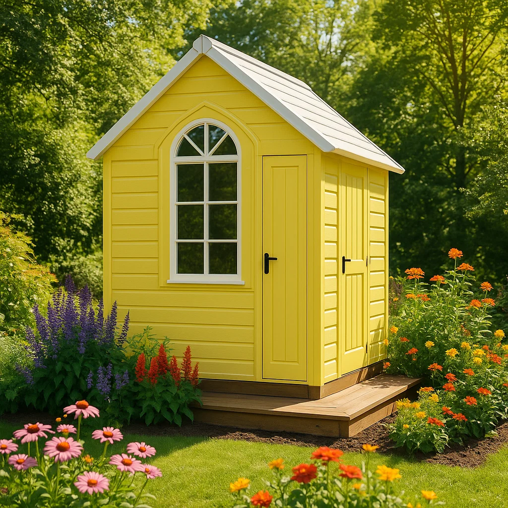 Abri de jardin en résine cabanon jaune en bois pour extérieur 160x160x230cm-Tapizor