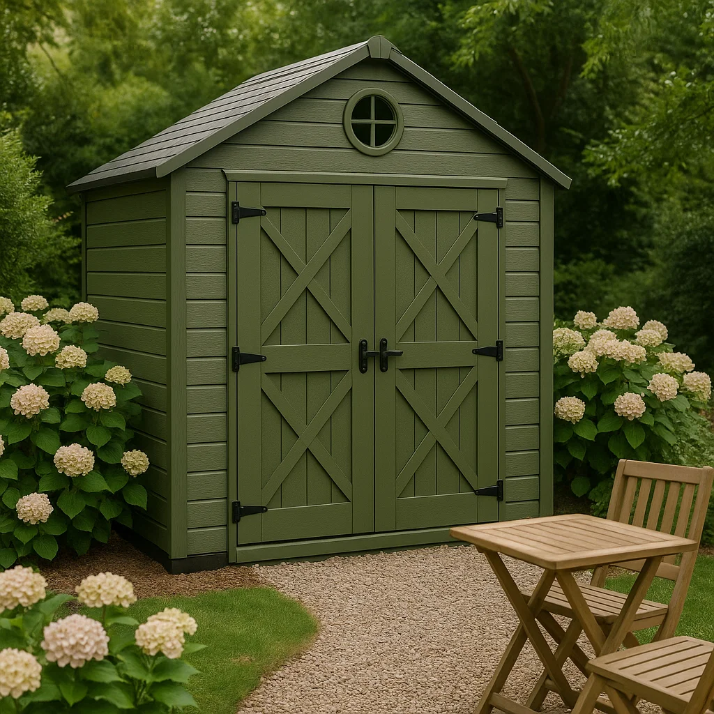 Abri de jardin en résine almacenamiento verde madera exterior terraza 180x150x220cm-Tapizor