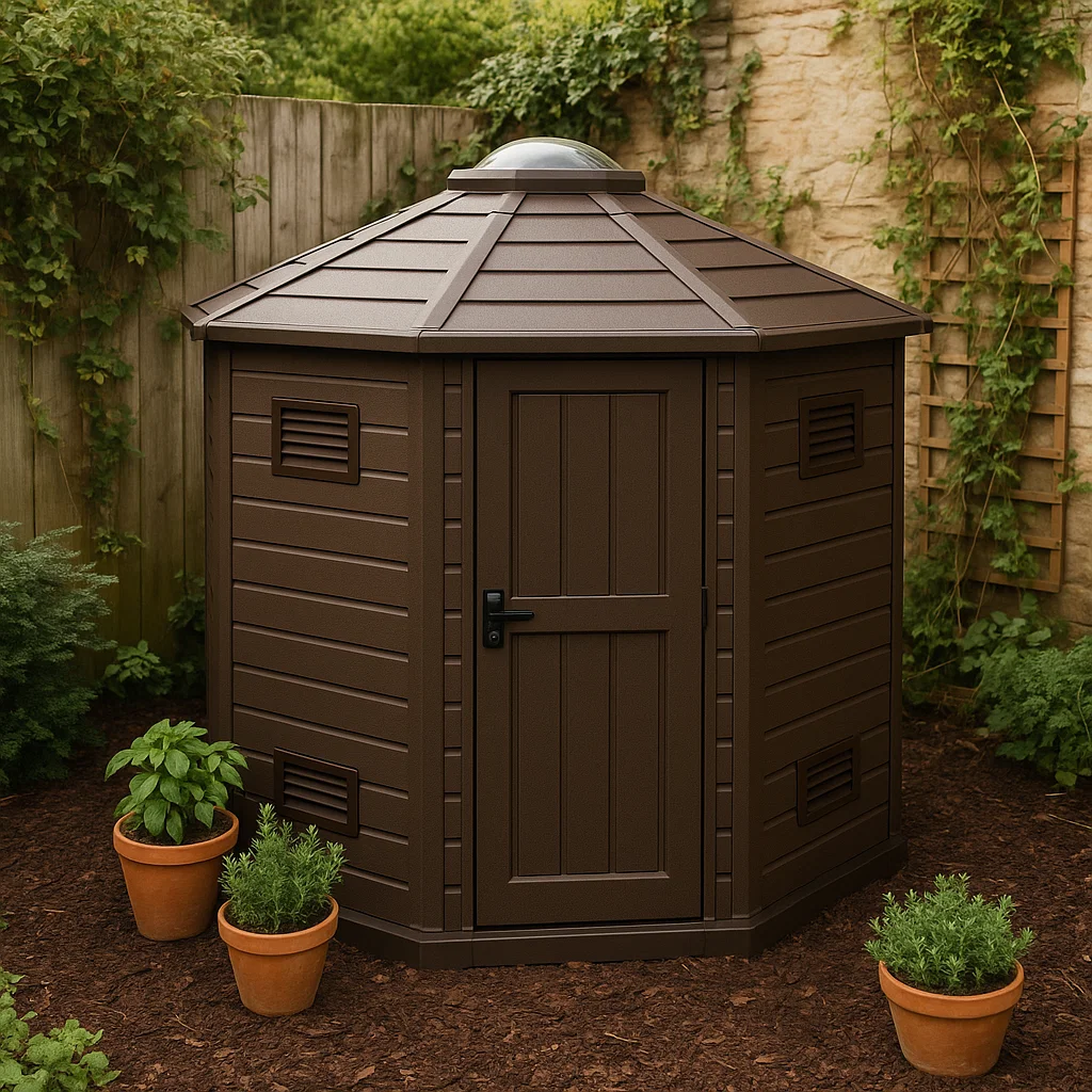 Abri de jardin en résine cabanon marron pour extérieur 190x190x220cm-Tapizor