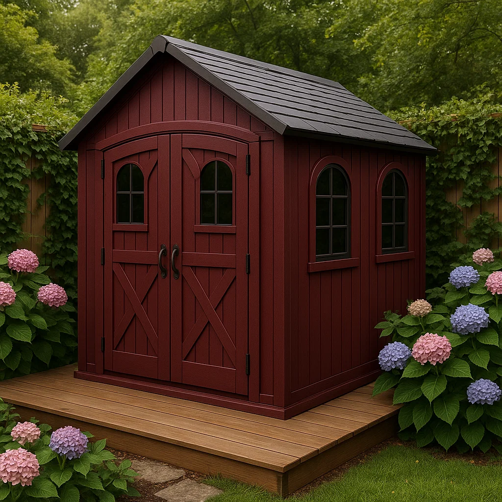 Abri de jardin en résine almacenamiento burdeos madera exterior patio 190x160x225cm-Tapizor