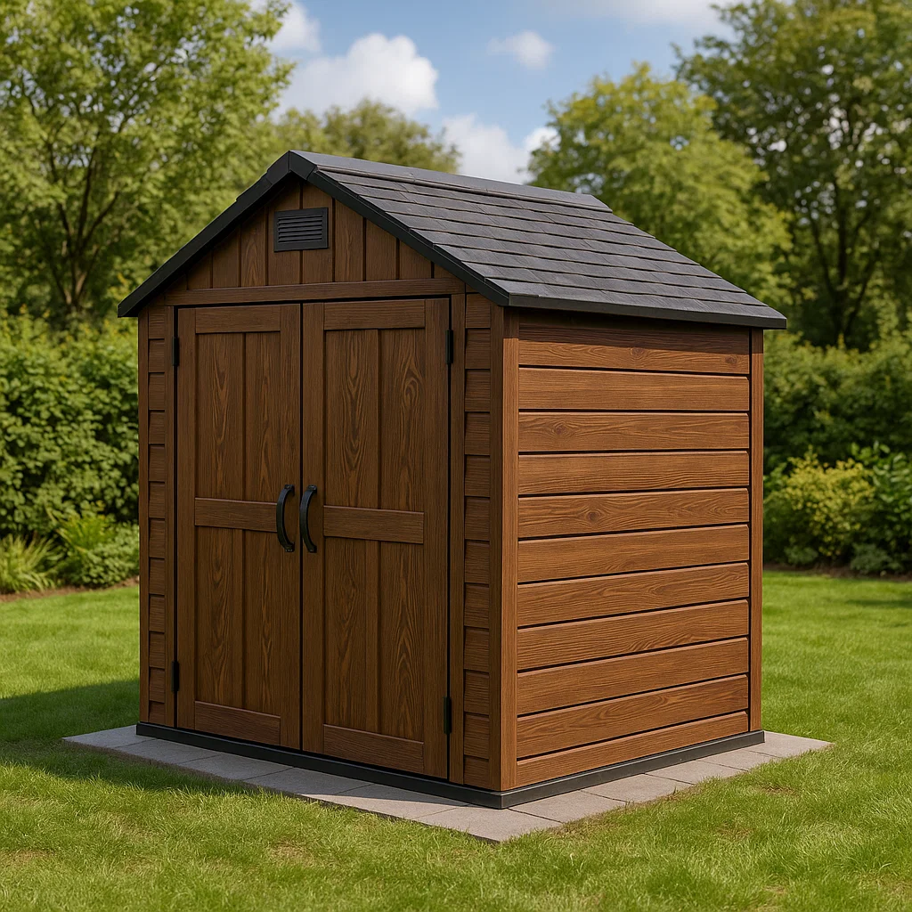 Abri de jardin en résine cabanon marron pour extérieur 180x130x210cm-Tapizor