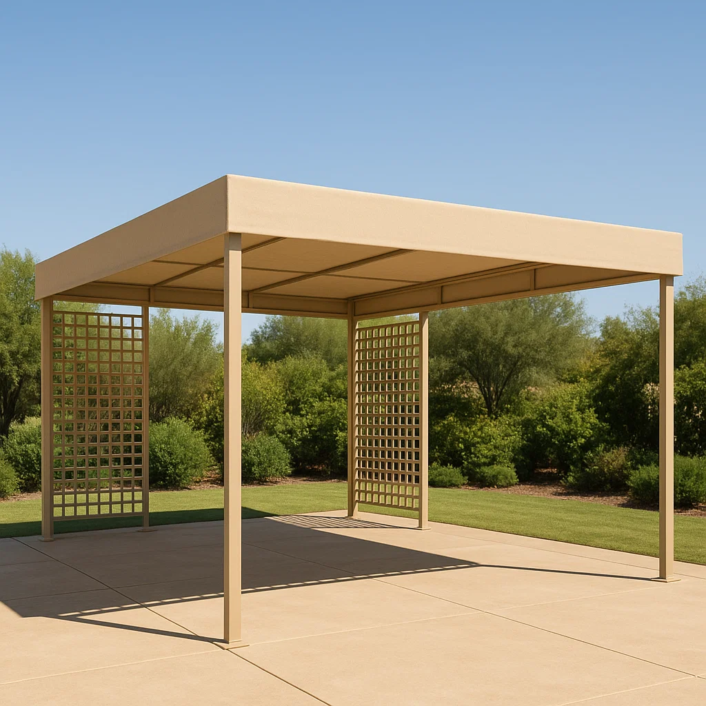 Abri voiture beige metal tela sombra extérieur jardin 300x300x260cm-Tapizor