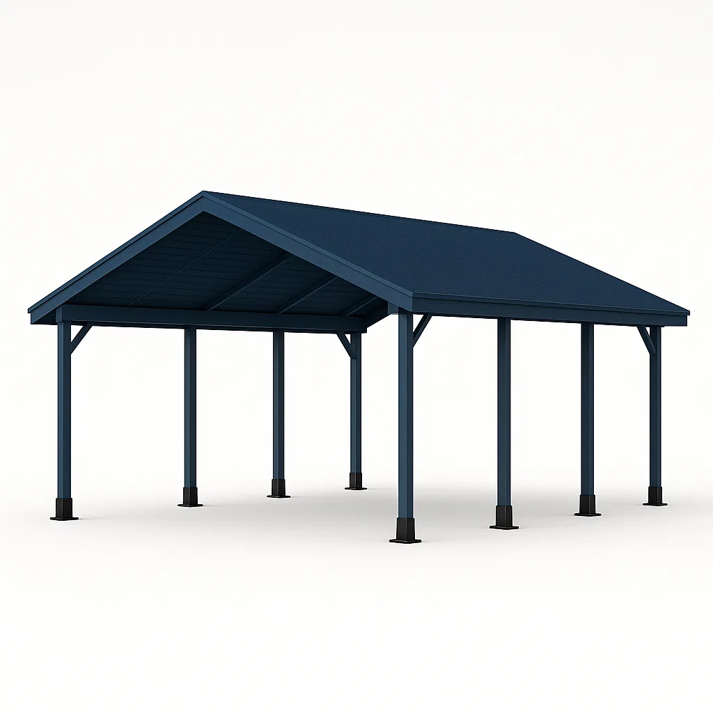 Abri voiture 2 places avec toit métallique bleu 580cmx264,5cmx505,6cm-Tapizor