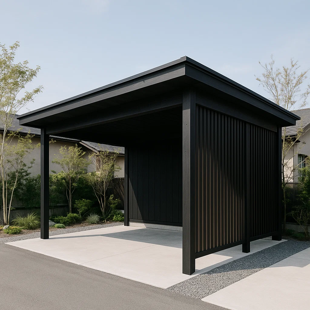 Abri voiture 2 places avec toit métallique noir 580cmx264,5cmx505,6cm-Tapizor