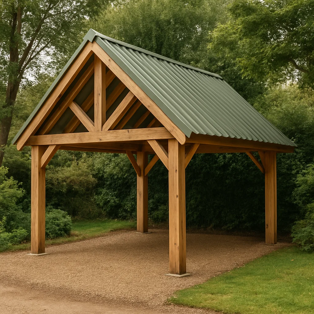 Abri voiture individual color natural madera jardín aparcamiento 400x350x390cm-Tapizor