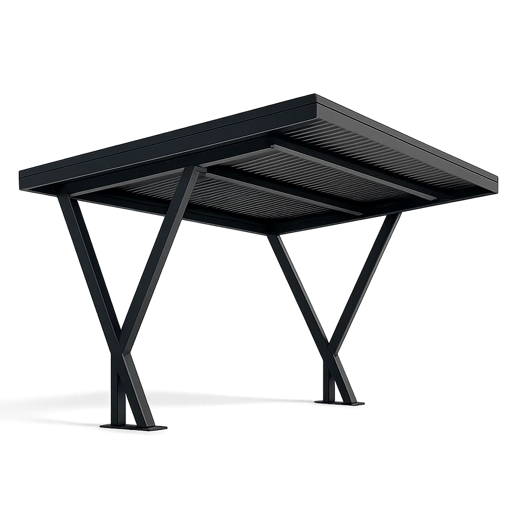 Abri voiture avec toit en métal noir 2 places 580cmx264,5cmx505,6cm-Tapizor