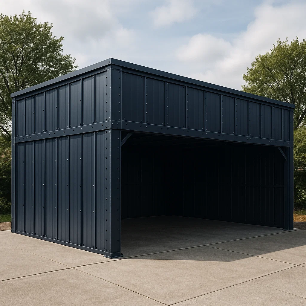 Garage fermé abierto azul oscuro metal exterior jardín 600x520x300cm-Tapizor