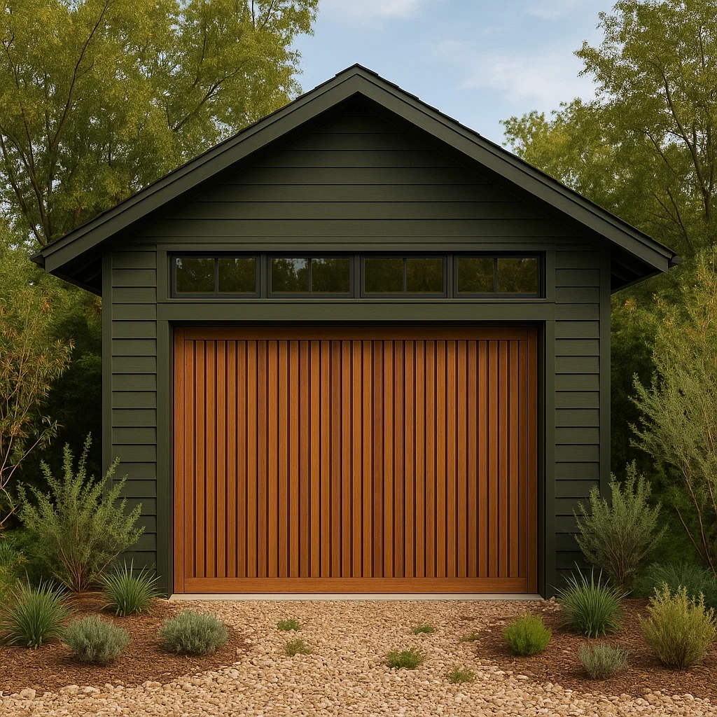 Garage fermé voiture vert foncé bois extérieur jardin 400×300×320cm-Tapizor
