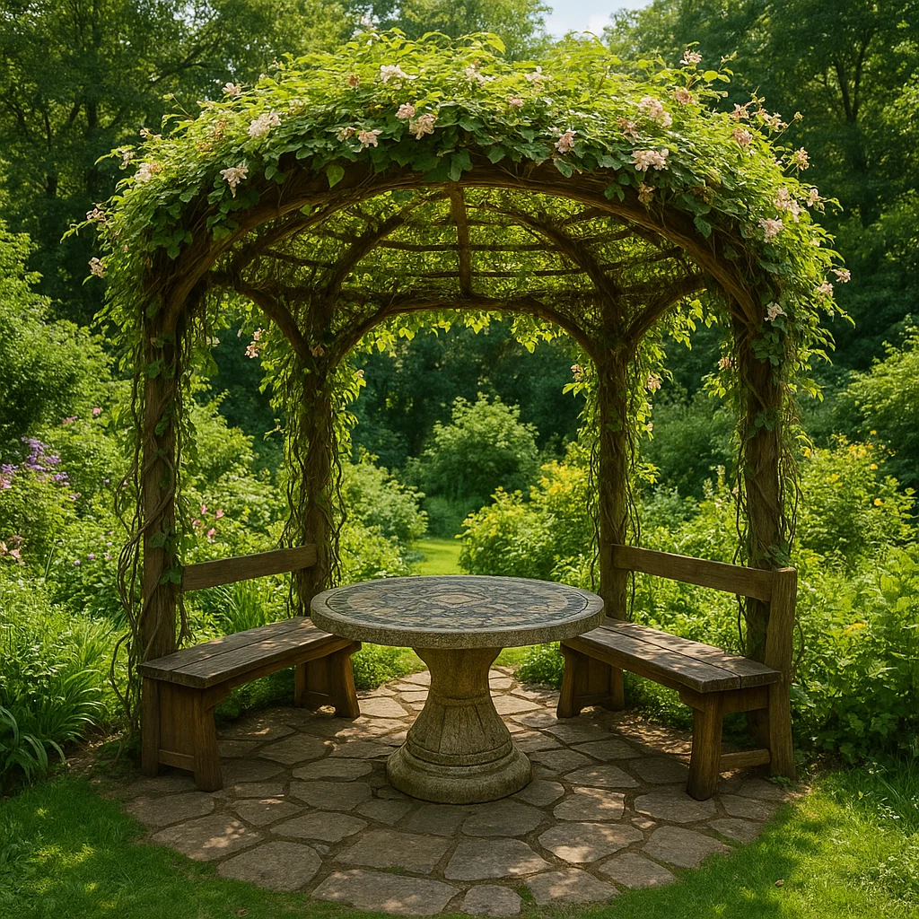 Pergola autoportante jardin rustique marron bois massif extérieur 220×220×250cm-Tapizor