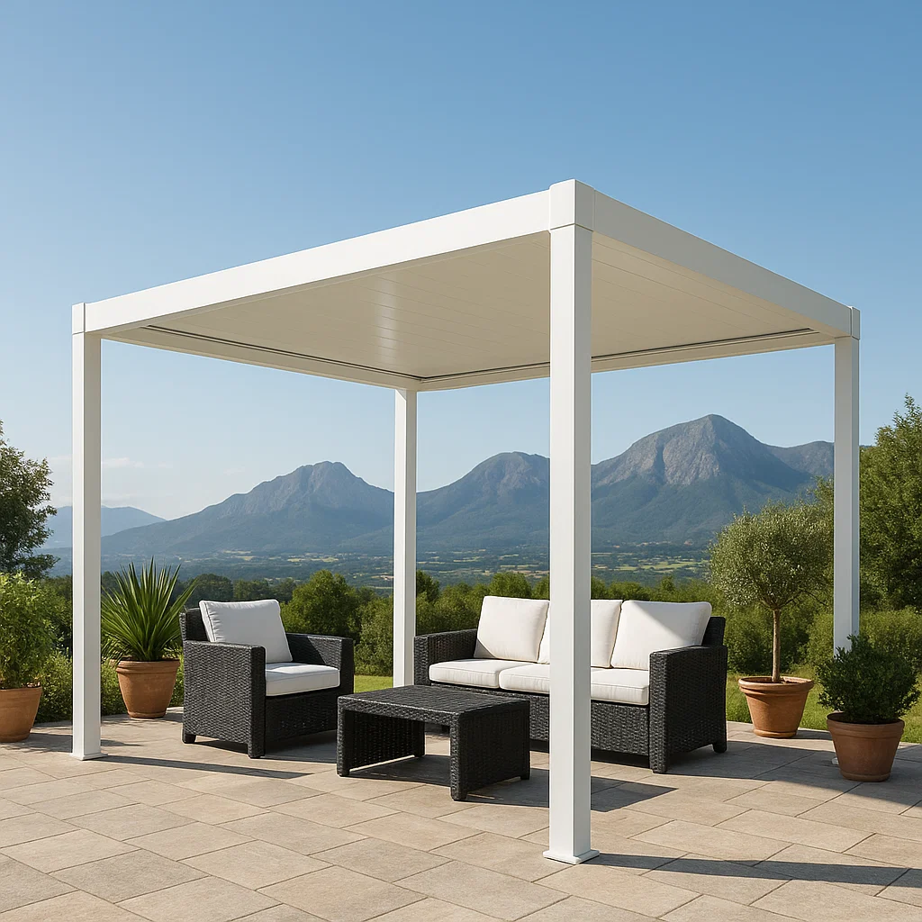 Pergola autoportante terrasse blanche aluminium pour extérieur moderne 300x230x300cm-Tapizor
