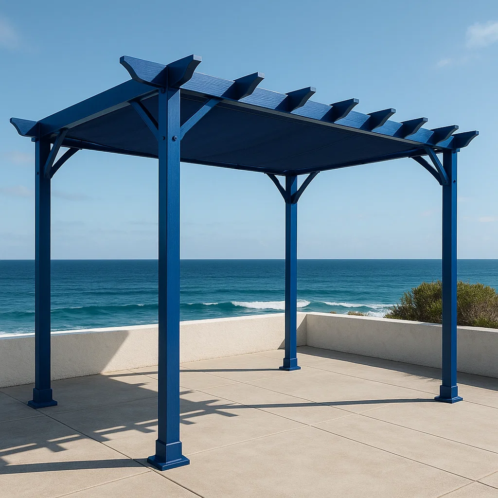 Pergola autoportante Structure Aluminium Bleu Matériau Aluminium Utilisation : Terrasse Jardin Dimensions : 300cmx220cmx300cm-Tapizor