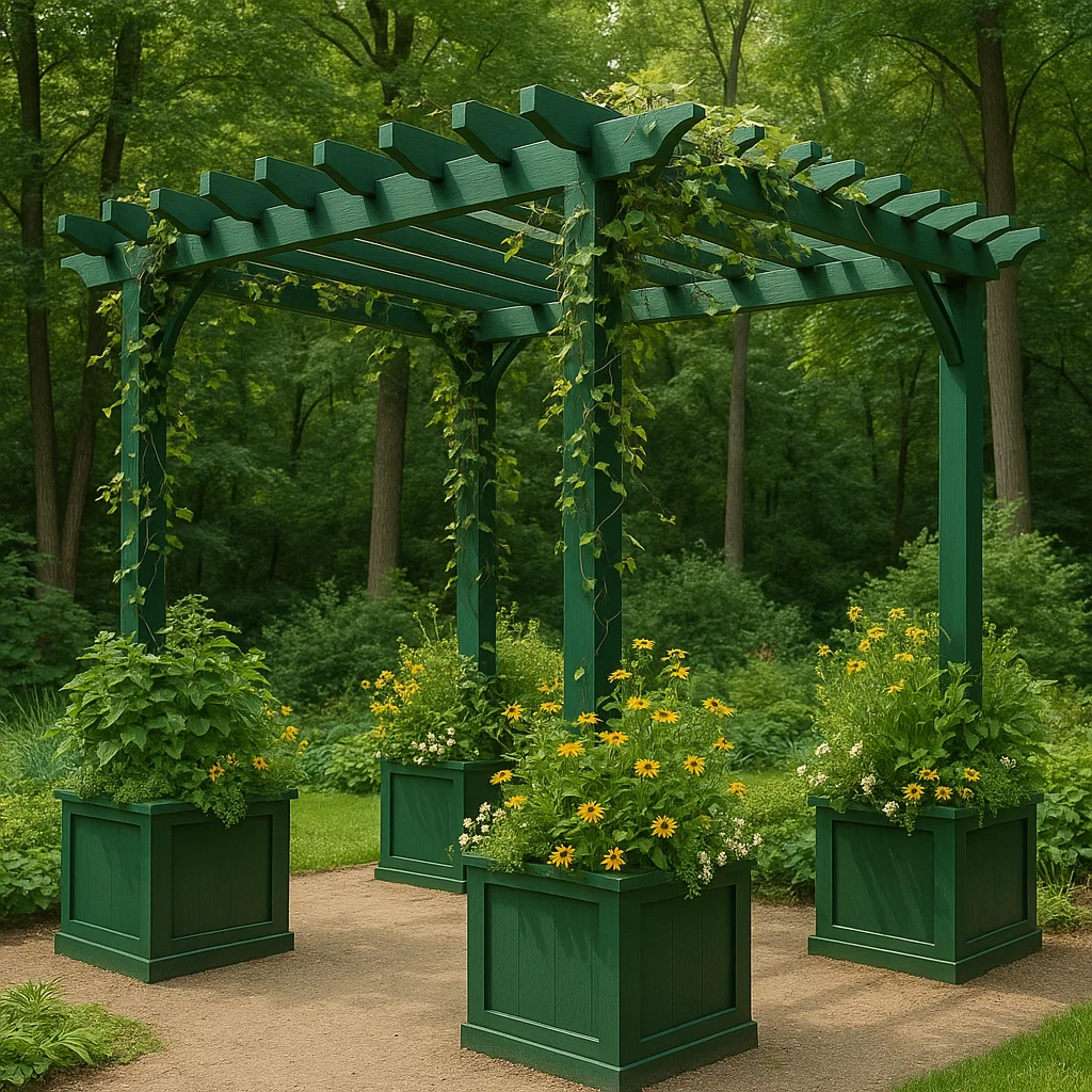 Pergola autoportante de jardin verte bois massif extérieur avec bacs à fleurs 200×200×240cm-Tapizor