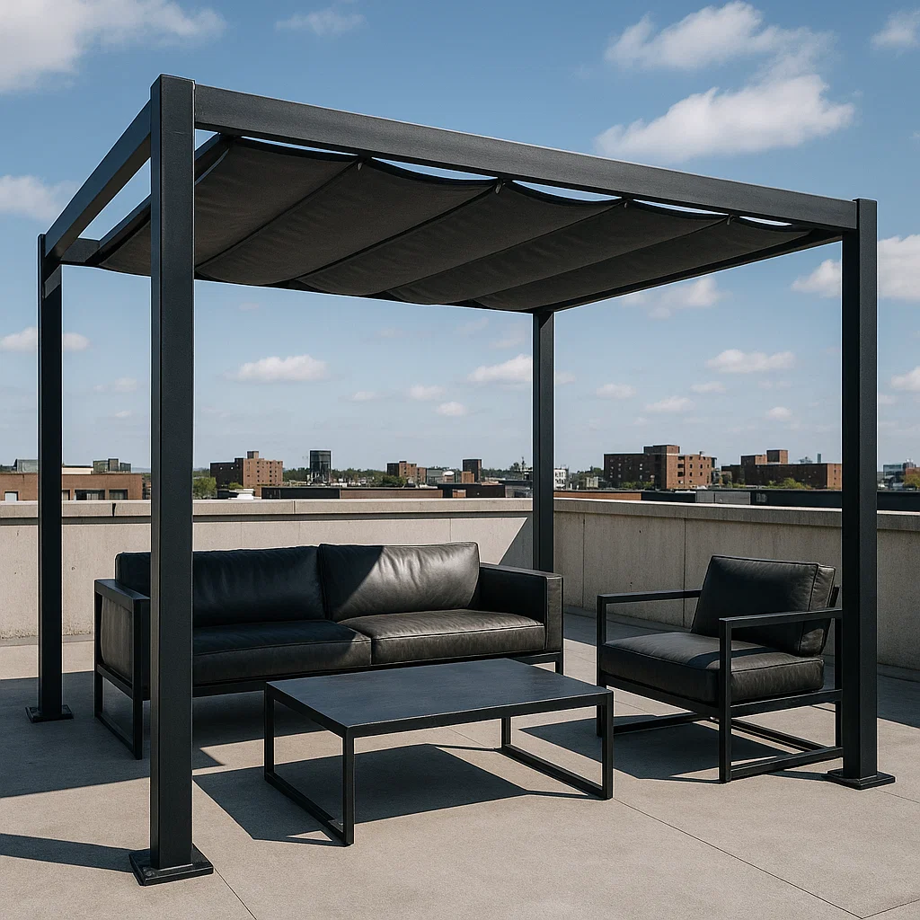 Pergola autoportante toit toile gris anthracite aluminium terrasse balcon 300×300×250cm-Tapizor