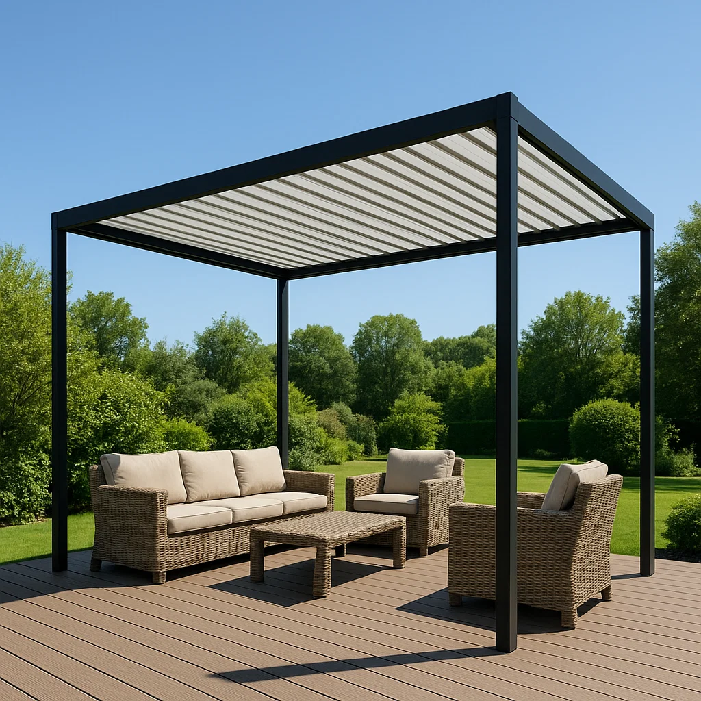 Pergola retractil de jardin toit à lames orientables gris anthracite aluminium extérieur 300×300×230cm-Tapizor