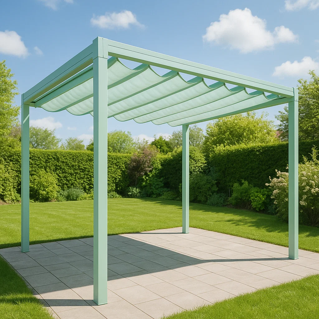 Pergola retractil Aluminium Couleur Menthe avec Toit Rétractable Matériau Résistant Adaptée au Jardin Dimensions 300cmx220cmx300cm-Tapizor