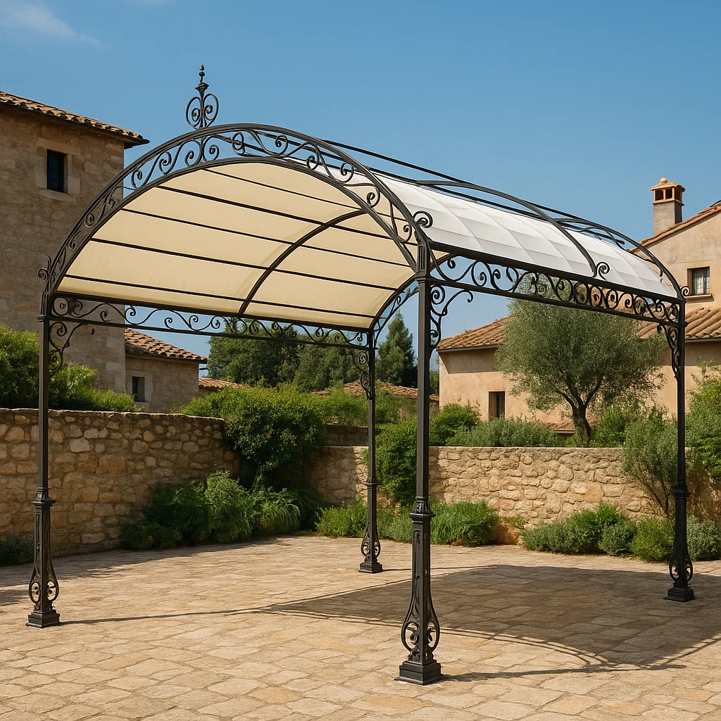 Pergola retractil exterior decorativa negra hierro forjado patio jardín 400x300x280cm-Tapizor