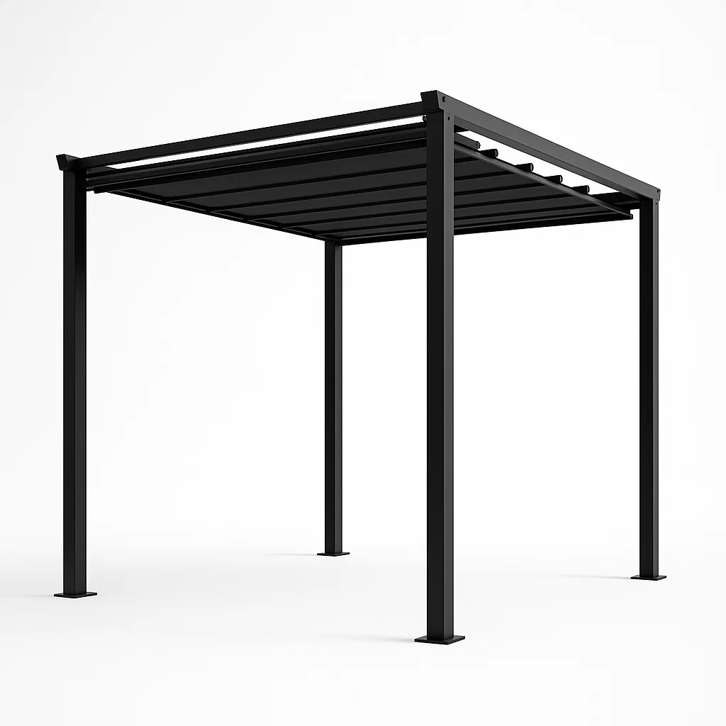 Pergola retractil exterior techo regulable negro aluminio jardín terraza 300x300x230cm-Tapizor