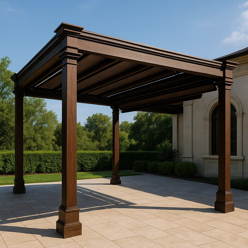 Pergola retractil extérieure marron bois aluminium jardin terrasse 350x300x240cm-Tapizor