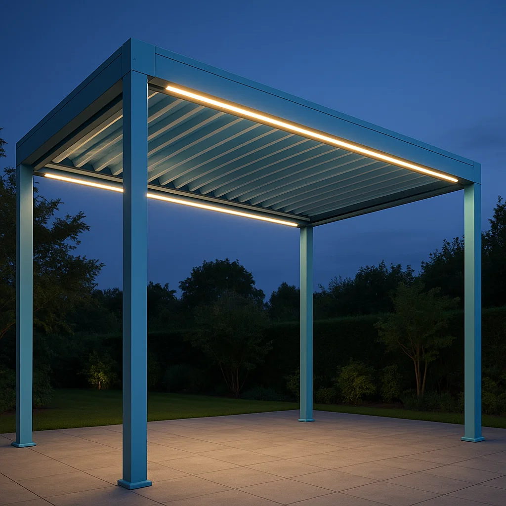 Pergola retractil Aluminium Structure Aluminium Bleu Pour Terrasse Dimensions : 300cmx220cmx300cm-Tapizor