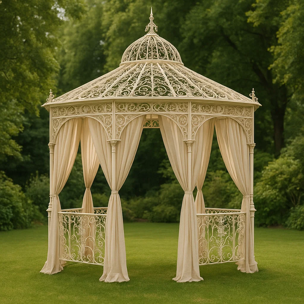 Tonnelle et kiosque decorativa beige hierro forjado jardín exterior 250x250x320cm-Tapizor