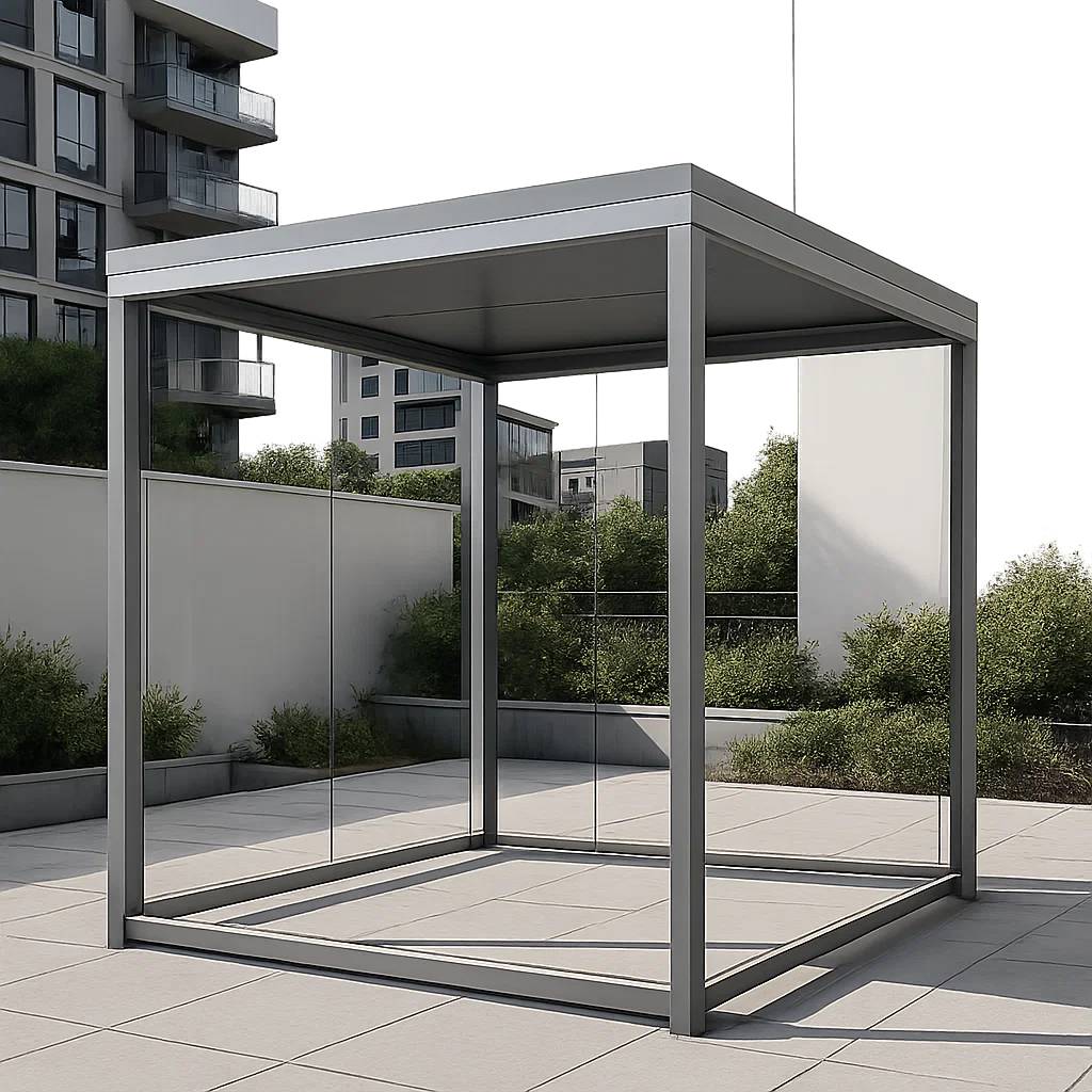 Tonnelle et kiosque de jardin moderne gris aluminium verre terrasse balcon 300x300x250cm-Tapizor