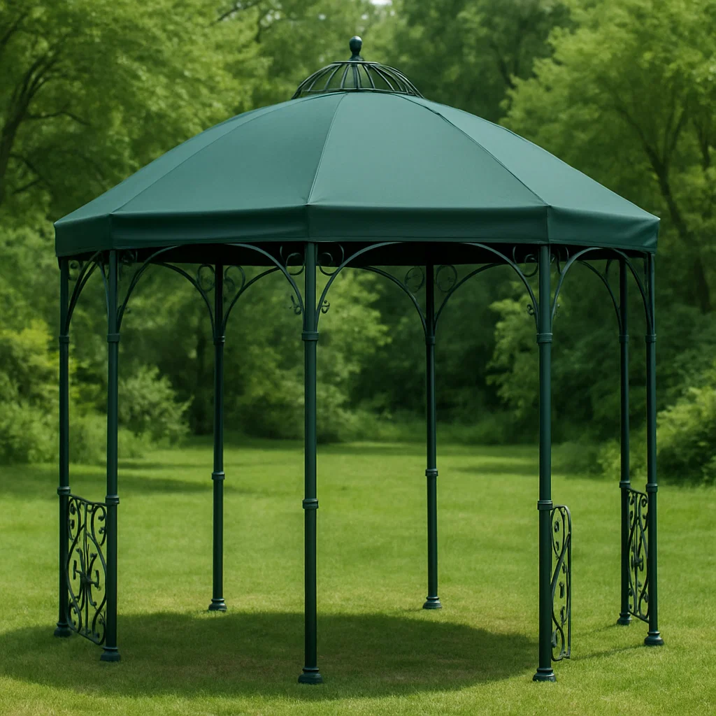 Tonnelle et kiosque de jardin pavillon vert foncé métal extérieur 300×300×340cm-Tapizor