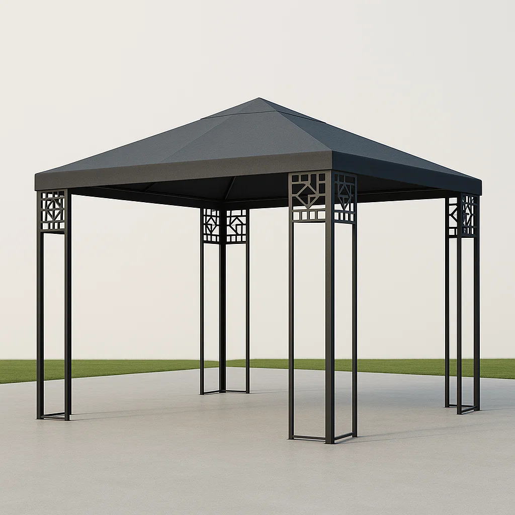 Tonnelle et kiosque extérieure toit pointu noir acier jardin terrasse 300x300x260cm-Tapizor