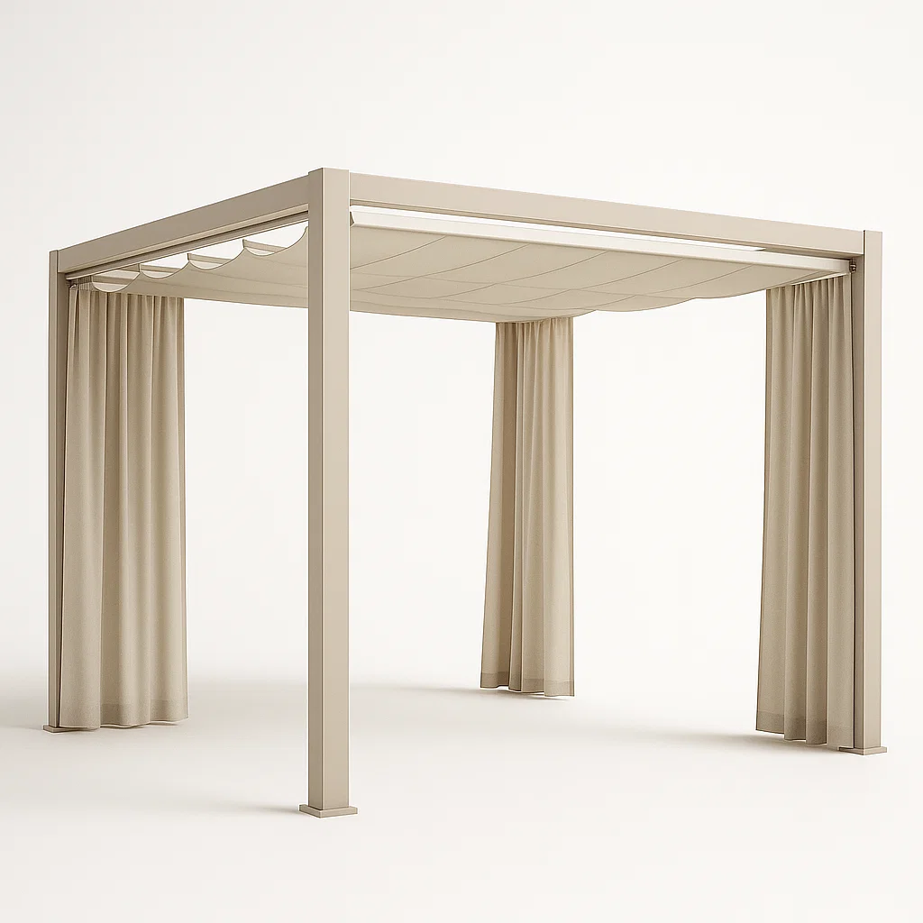 Tonnelle et kiosque moderna beige aluminio jardín terraza 300x300x240cm-Tapizor