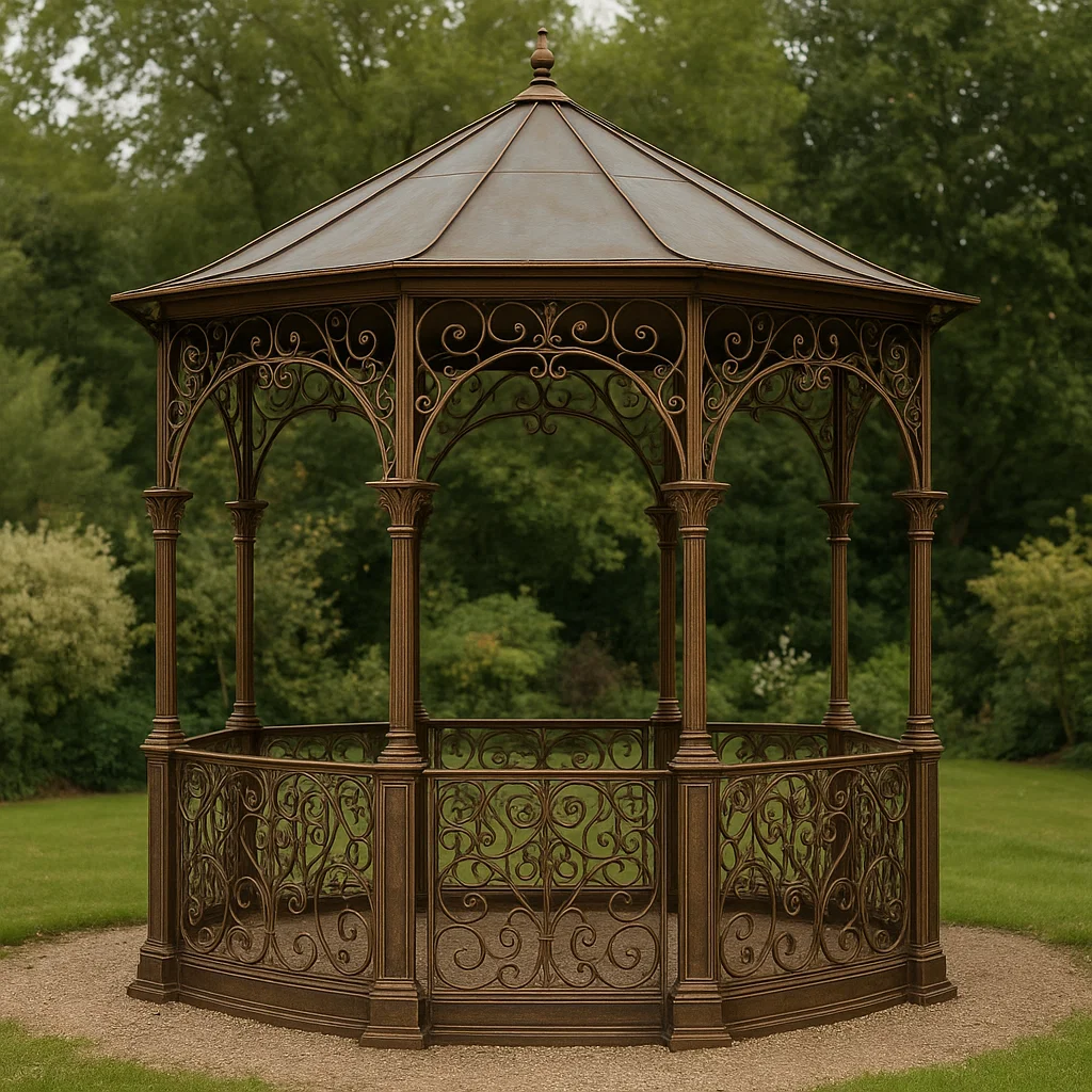 Tonnelle et kiosque de jardin décorative brun cuivré fer forgé extérieur 300×300×350cm-Tapizor