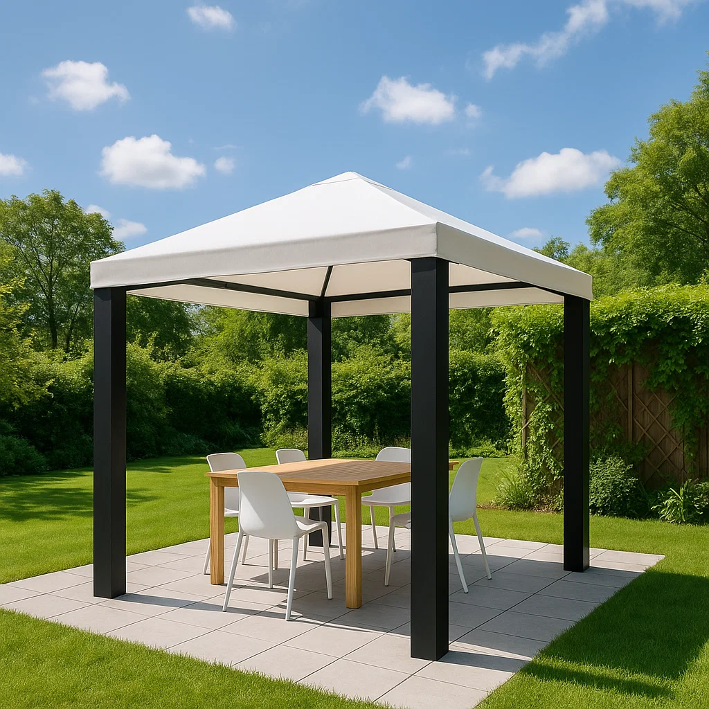Tonnelle et kiosque de jardin moderne blanc et noir aluminium extérieur terrasse 300x300x270cm-Tapizor