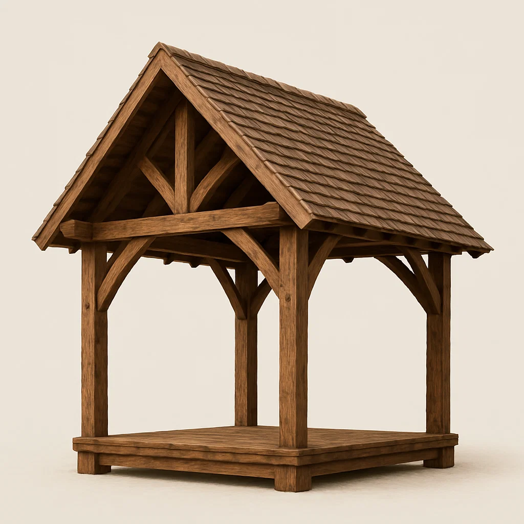 Tonnelle et kiosque cubierta inclinada marrón madera jardín terraza 280x280x350cm-Tapizor