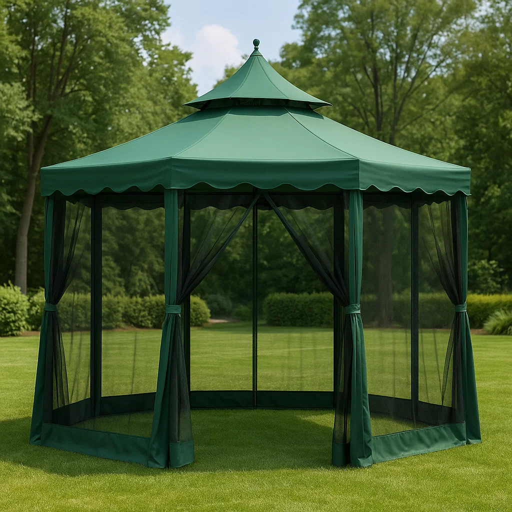 Tonnelle et kiosque en métal avec toit en tissu, vert, matériau en acier et toile, pour jardin – Dimensions 300cmx300cmx250cm-Tapizor