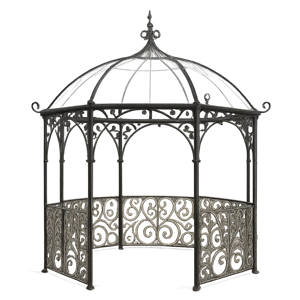 Tonnelle et kiosque de jardin toit transparent noir fer forgé extérieur terrasse 250x250x320cm-Tapizor