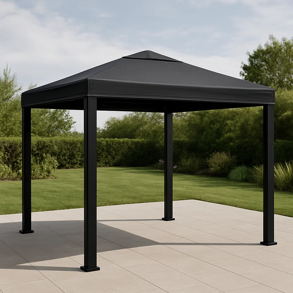 Tonnelle et kiosque de jardin toit noir métal extérieur terrasse 300x300x260cm-Tapizor