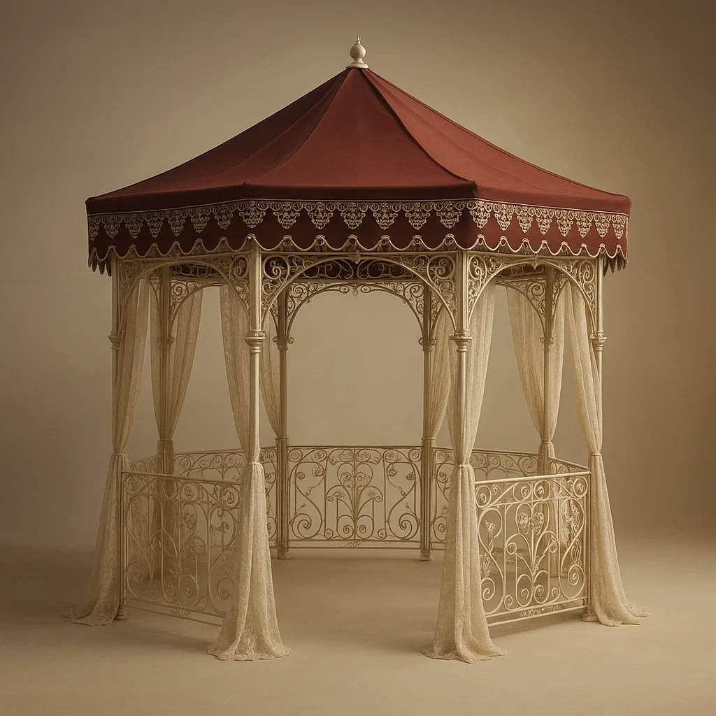 Tonnelle et kiosque en métal avec toit en tissu, rouge, matériau en métal et tissu, pour jardin – Dimensions 300cmx300cmx250cm-Tapizor