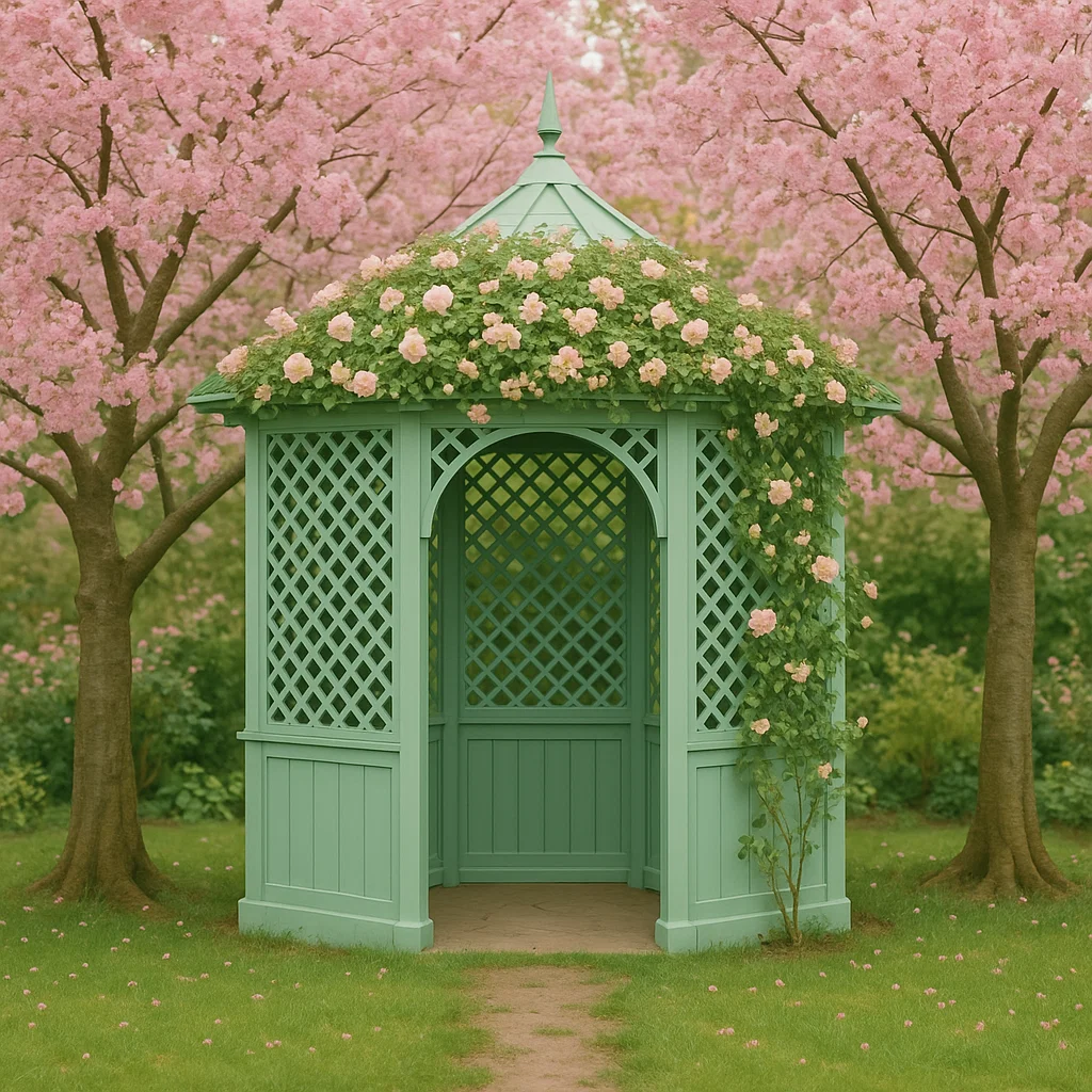 Tonnelle et kiosque de jardin vert menthe bois extérieur parc 220x220x300cm-Tapizor