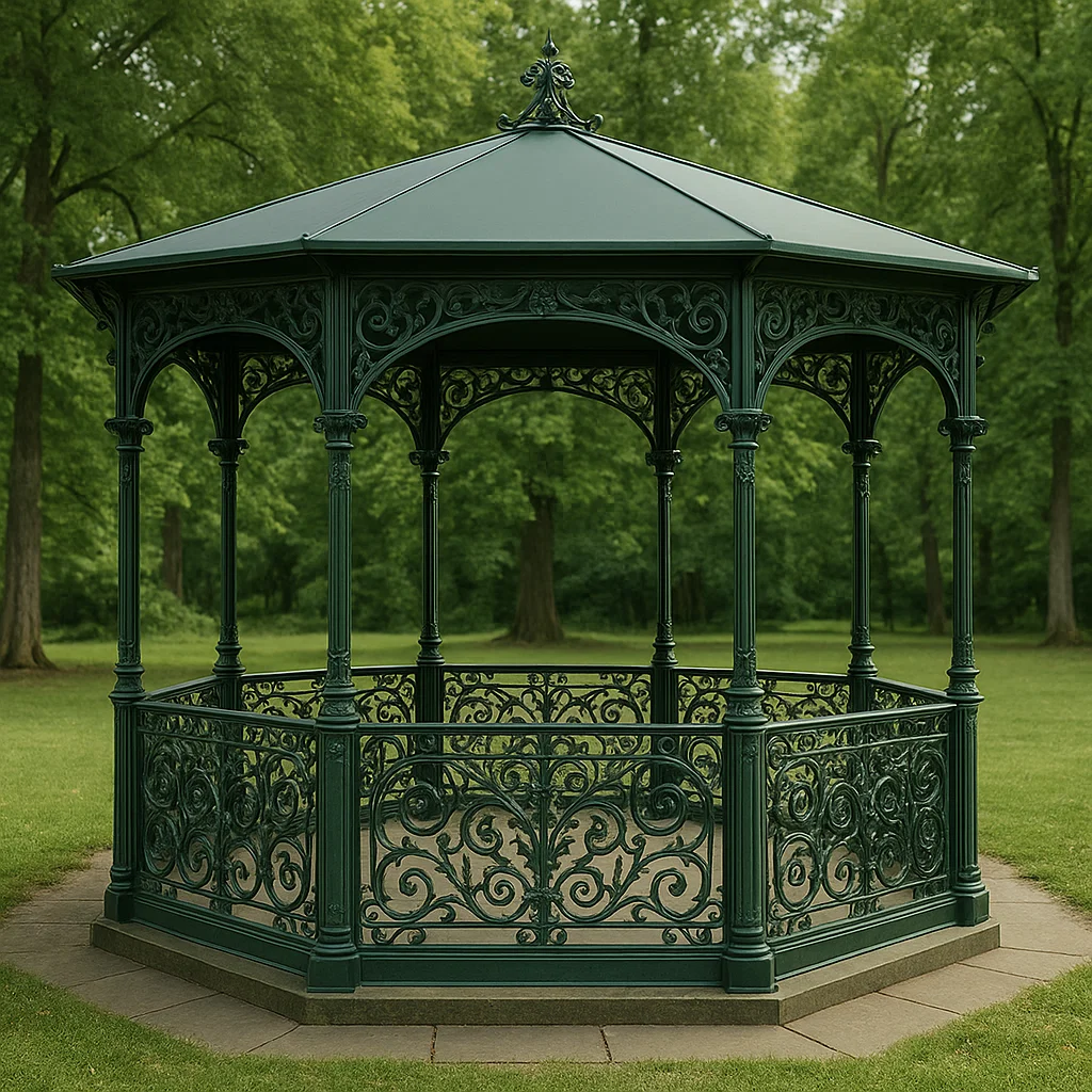 Tonnelle et kiosque en Métal Vert avec Design Élégant et Parois Décoratives - Adapté aux Espaces Extérieurs - Dimensions 400cmx300cmx300cm-Tapizor