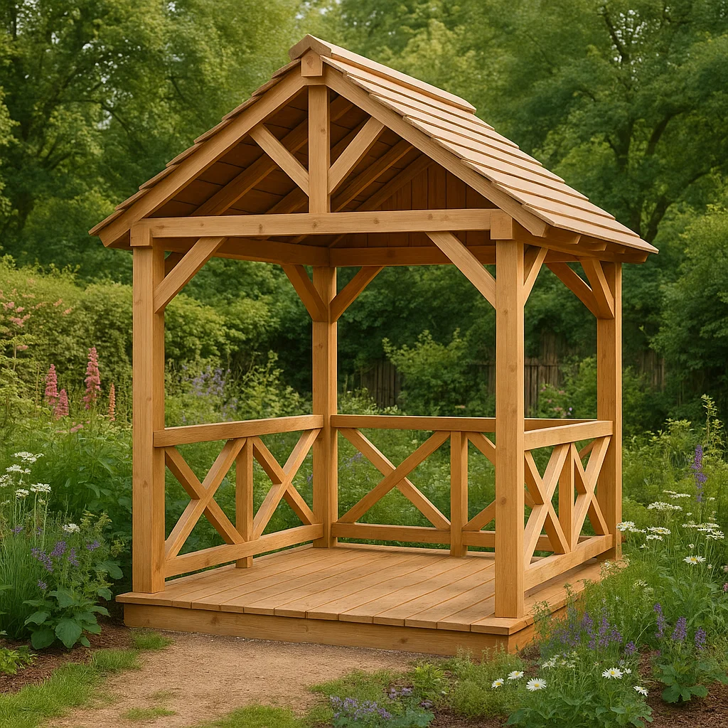 Tonnelle et kiosque de jardin abri bois naturel épicéa extérieur 250×250×310cm-Tapizor