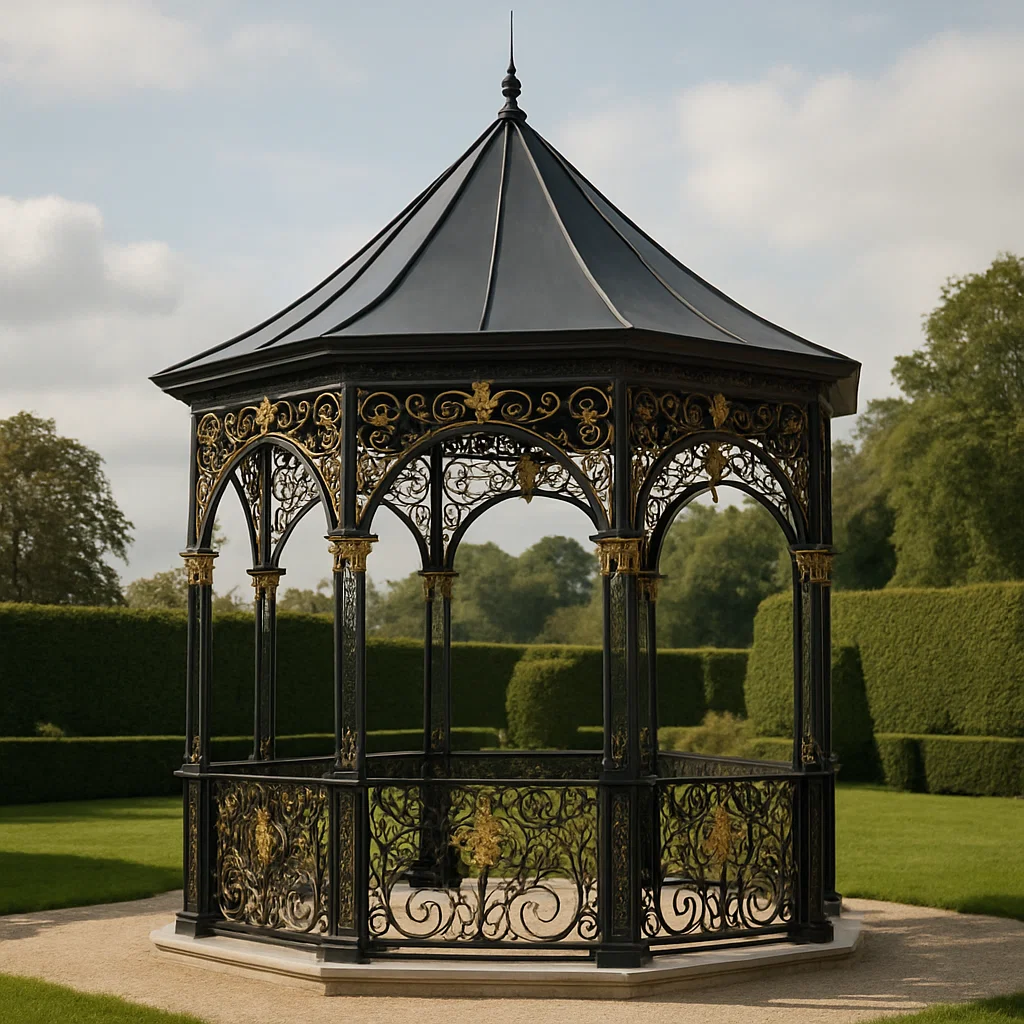 Tonnelle et kiosque de jardin décoratif noir doré fer forgé extérieur parc château 300x300x400cm-Tapizor