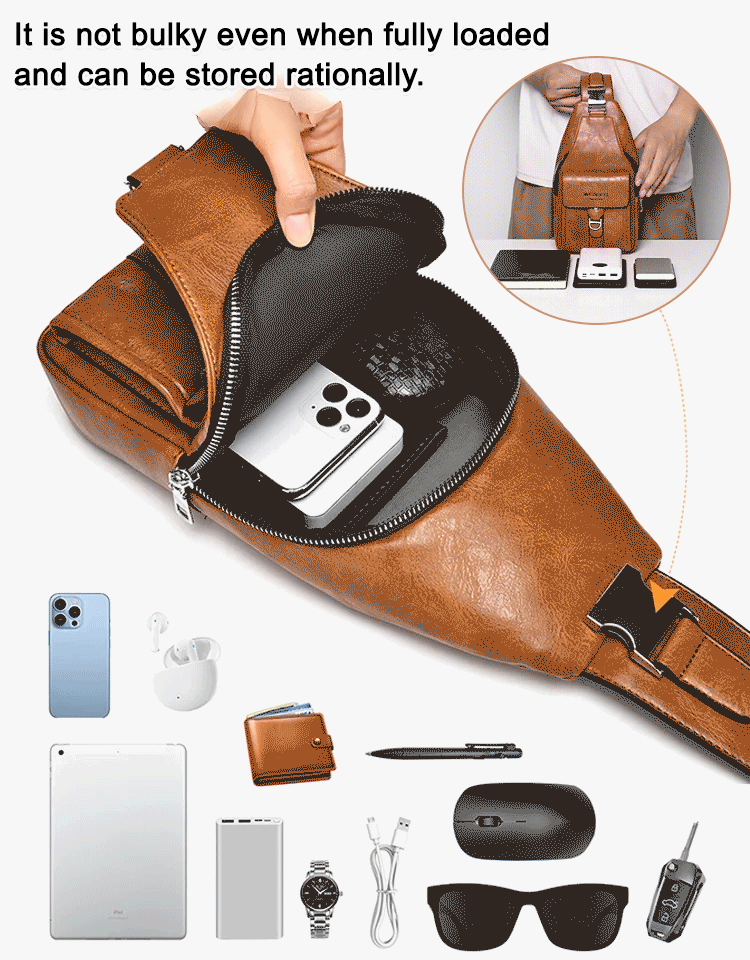 Premium genuine leather water-repellent chest bag shoulder crossbody bag