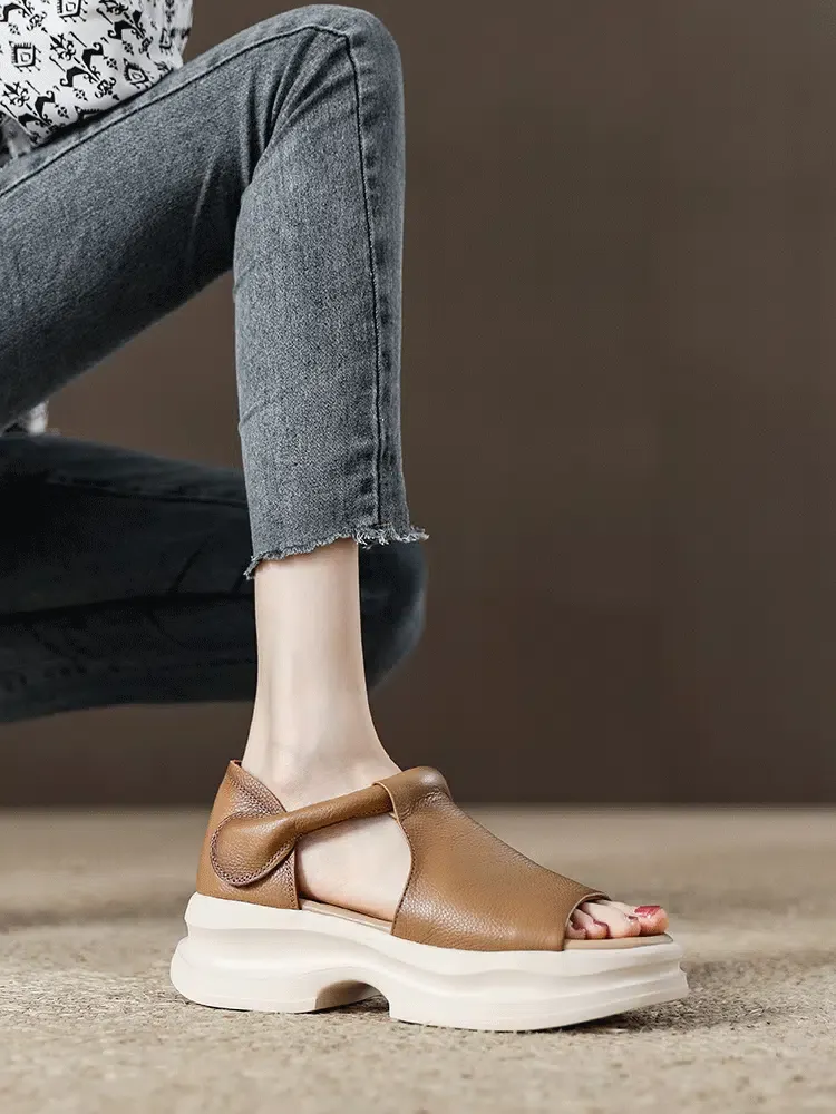 Korean version of thick bottom slope heel open toe sandals