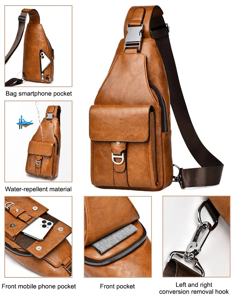 Premium genuine leather water-repellent chest bag shoulder crossbody bag