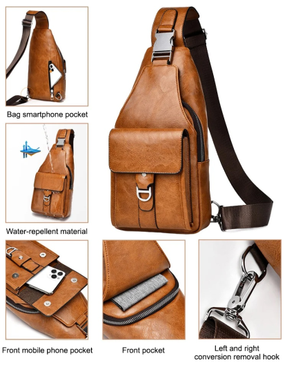 Premium genuine leather water-repellent chest bag shoulder crossbody bag