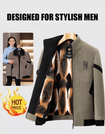 Men's woolen coat with fur lining