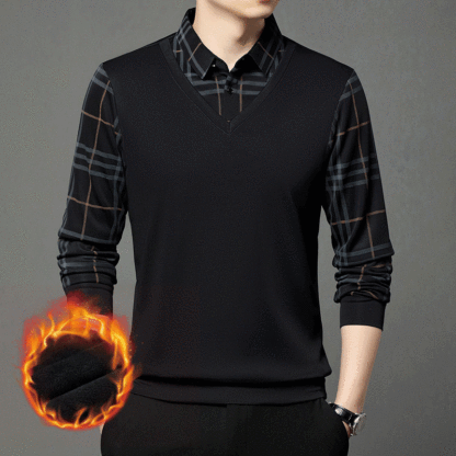 High-end business casual plus velvet thickened fake two-piece men's shirt