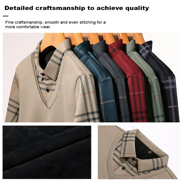 High-end business casual plus velvet thickened fake two-piece men's shirt