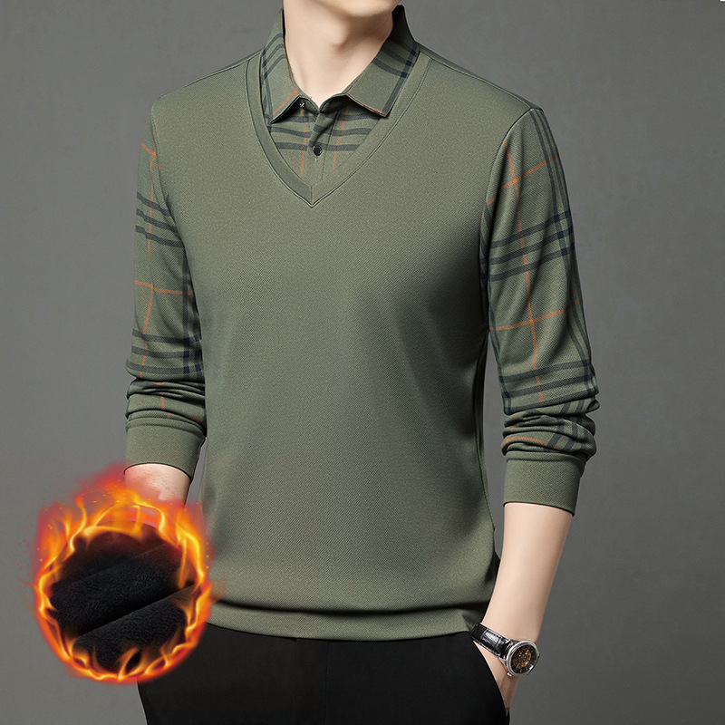 High-end business casual plus velvet thickened fake two-piece men's shirt