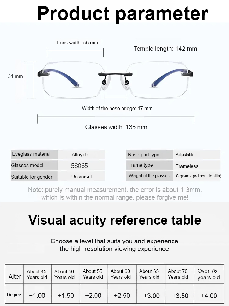 Diamond-cut frameless blue light blocking glasses