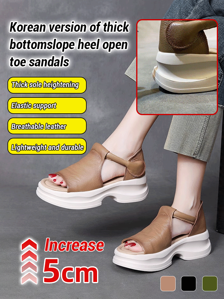 Korean version of thick bottom slope heel open toe sandals